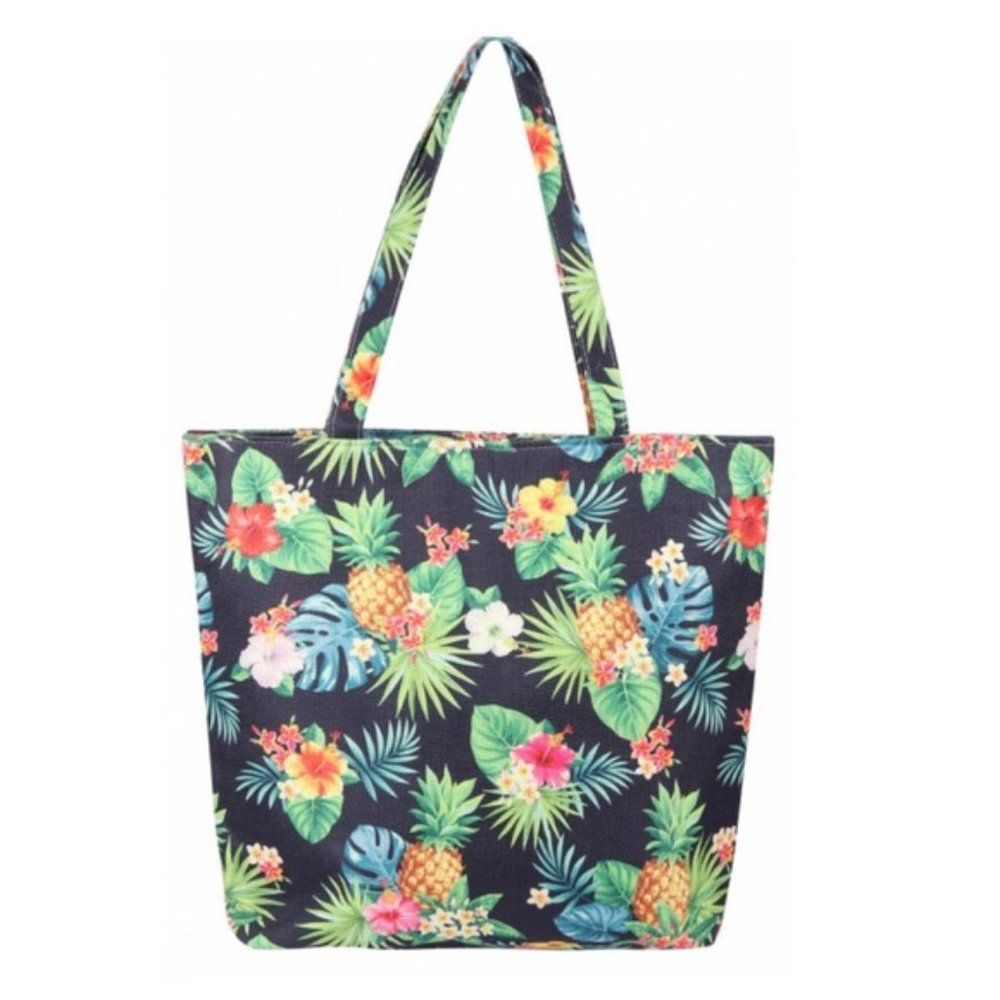 Canvas Navy Tropical Tote